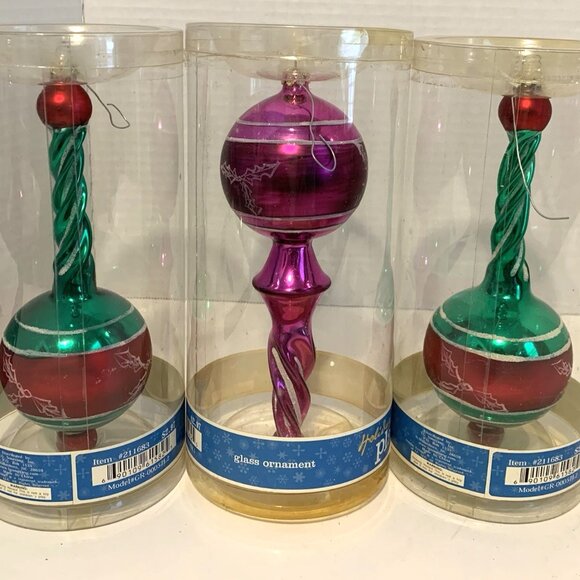 Vtg Holiday Living Glass Christmas Ornaments Christopher Radko Style - Set of 3 main image 7